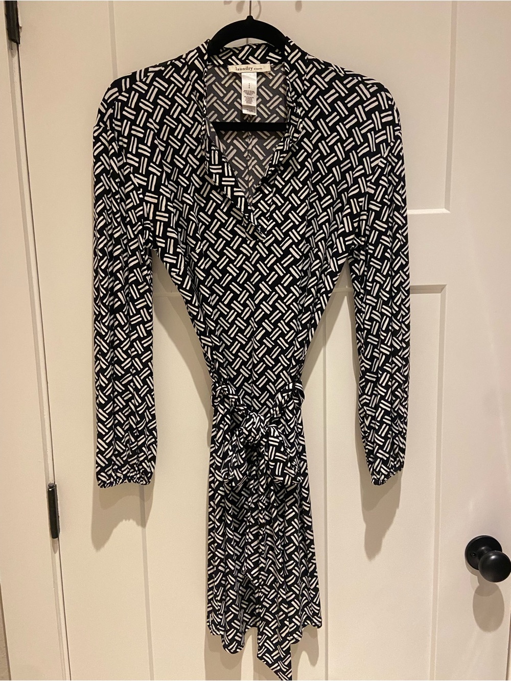 Laundry Black & White Geometric Wrap Dress